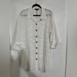 Club Z Collection, 100 % cotton white button down beach cover up NWOT size XL